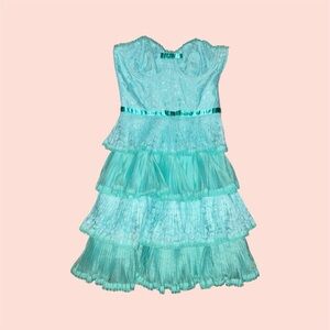 Betsey Johnson Aqua Lace Tiered Mini Dress